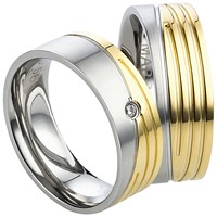 Bild von Ring Edelstahl gefasste Steine Bicolour / Damenring Gr. 48-62 