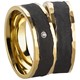 Bild von Ring Edelstahl PVD Gold und Schwarz bicolour mit gefassten Zirkonia Gr. 50-66