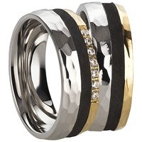 Bild von Ring Edelstahl PVD Gold und Schwarz tricolour mit gefassten Zirkonia Gr. 50-66