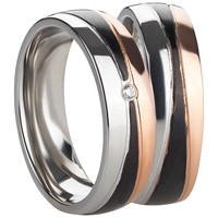 Bild von Ring Edelstahl PVD Rosé und Schwarz mit gefassten Zirkonia Gr. 50-62