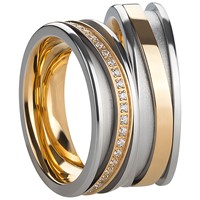 Bild von Ring Edelstahl PVD Gold bicolour mit gefassten Zirkonia Gr. 50-62