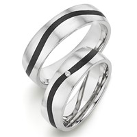 Bild von Ring Silber 925/- rhodiniert und Carbon mit Diamant 0,015 CT W/Si Gr.50-62
