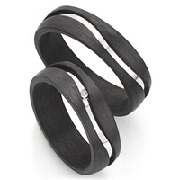 Bild von Partnerring Silber 925/- rhodiniert und Carbon / 6mm