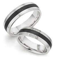 Bild von Partnerring Silber 925/- rhodiniert und Carbon / 6mm
