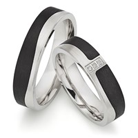 Bild von Partnerring Silber 925/- rhodiniert und Carbon / 6mm