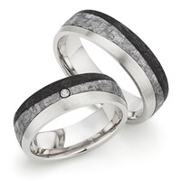 Bild von Partnerring Silber 925/- rhodiniert und Carbon / 6mm