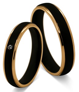 Bild von Partnerringe Edelstahl PVD Schwarz und Gold bicolour 4mm