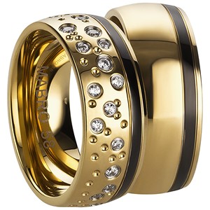 Bild von Partnerringe Edelstahl PVD Gold und Schwarz bicolour 8mm 