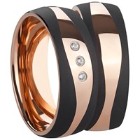 Bild von Partnerringe Edelstahl PVD Rosé und Schwarz bicolour 7mm  