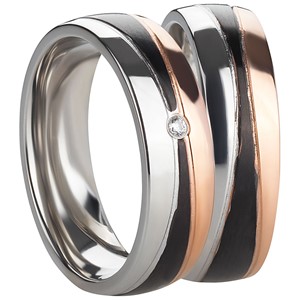 Bild von Partnerringe Edelstahl PVD Rosé und Schwarz 6mm 