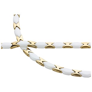 Bild von Edelstahl Collier 46cm / Armband 20cm Ceramic weiss matt bicolour PVD gold  