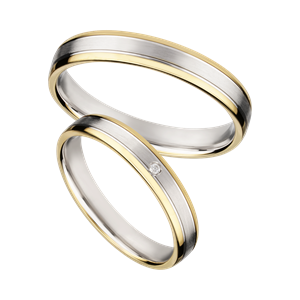 Bild von  Partnerring Silber 925/- rhodiniert/3,5mm bicolour (2 Micron plattiert-1 Jahr Farbgarantie)